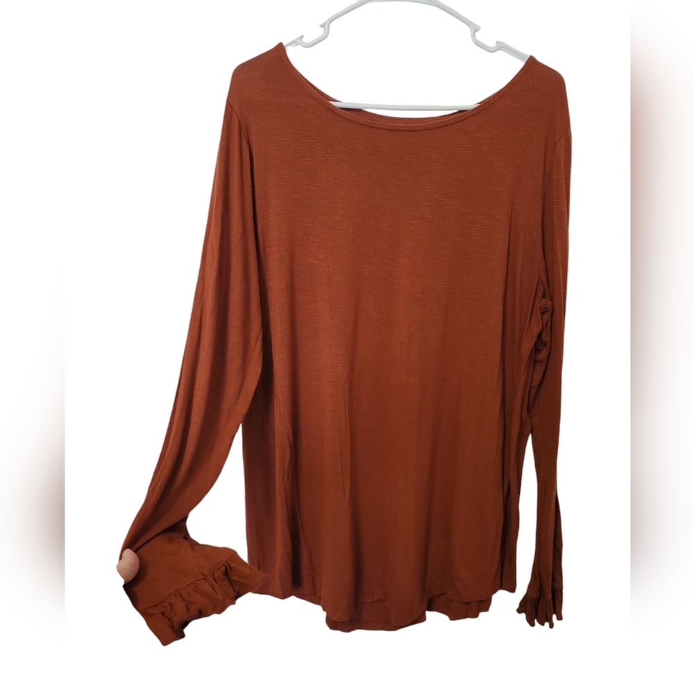 Maurices 24/7 Ruffle Long Sleeve rustic brown Tunic top XXL